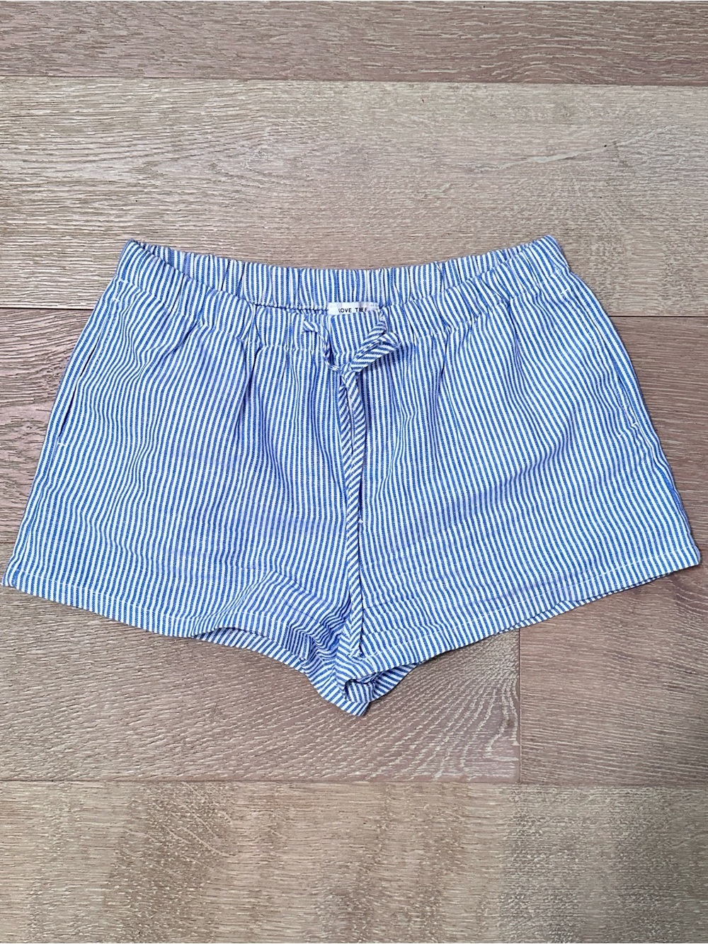 Love Tree Blue and White Striped Athletic Lounge Shorts